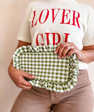 Load image into Gallery viewer, Gingham Ruffle Zipper Pouch Embroidery Friendly Cosmetic Bag