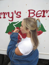 Load image into Gallery viewer, BLUE GINGHAM STRAWBERRY CHARM CLAW