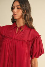Load image into Gallery viewer, Annie Wear Mineral Washed Button Down Puff Sleeve Shirt Dress