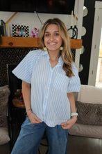 Load image into Gallery viewer, Mittoshop Button Down Striped Puff Sleeve Shirt