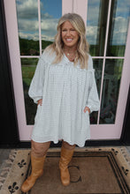 Load image into Gallery viewer, Frill Plaid Notched Balloon Sleeve Mini Dress