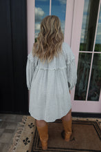 Load image into Gallery viewer, Frill Plaid Notched Balloon Sleeve Mini Dress