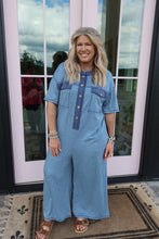 Load image into Gallery viewer, Placket Chest Pockets Short Sleeve Wide Leg Jumpsuit