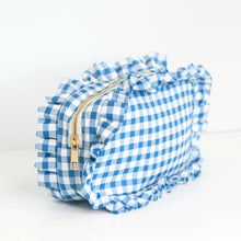Load image into Gallery viewer, Gingham Ruffle Zipper Pouch Embroidery Friendly Cosmetic Bag