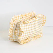 Load image into Gallery viewer, Gingham Ruffle Zipper Pouch Embroidery Friendly Cosmetic Bag