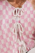 Load image into Gallery viewer, Double Take Tied Checkered Dropped Shoulder Flounce Sleeve Cardigan