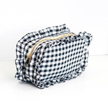 Load image into Gallery viewer, Gingham Ruffle Zipper Pouch Embroidery Friendly Cosmetic Bag