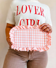Load image into Gallery viewer, Gingham Ruffle Zipper Pouch Embroidery Friendly Cosmetic Bag
