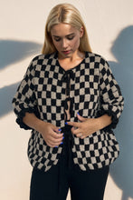 Load image into Gallery viewer, Double Take Tied Checkered Dropped Shoulder Flounce Sleeve Cardigan
