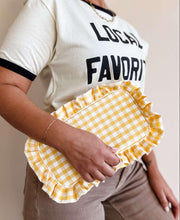 Load image into Gallery viewer, Gingham Ruffle Zipper Pouch Embroidery Friendly Cosmetic Bag
