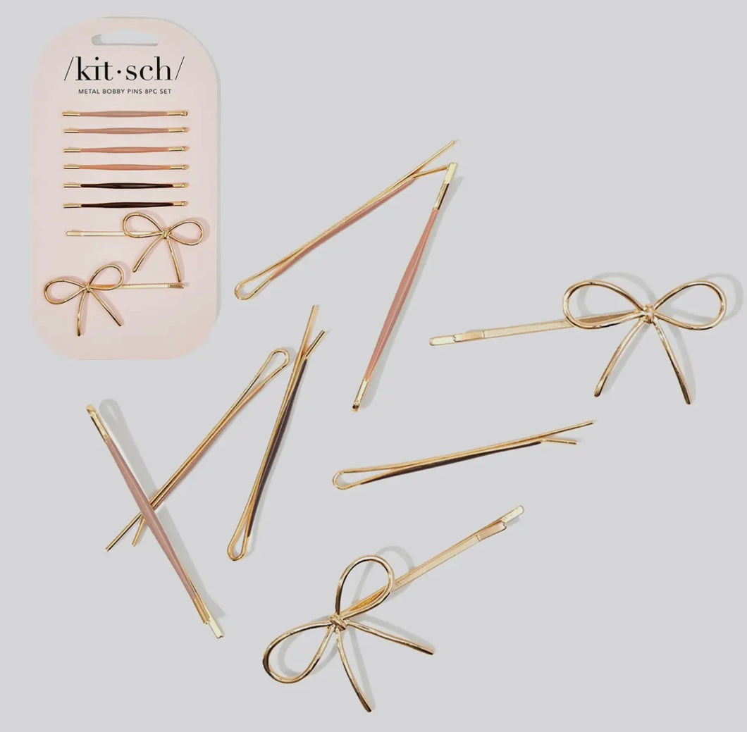 Metal Enamel Cloud & Bow Bobby Pins 8pc set