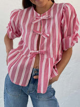 Load image into Gallery viewer, Tied Round Neck Balloon Sleeve Shirt
