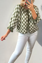 Load image into Gallery viewer, Double Take Tied Checkered Dropped Shoulder Flounce Sleeve Cardigan
