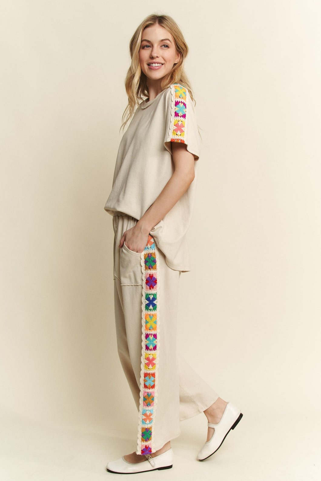 Crochet Patch Trim Pants