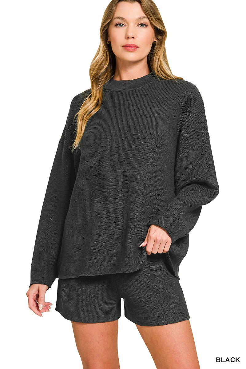 Round Neck & Shorts Sweater Set