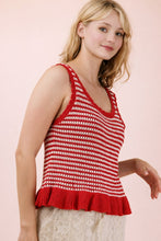 Load image into Gallery viewer, Ruffle Hem Stripe Knit Sweater Top
