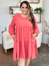 Load image into Gallery viewer, Double Take Full Size V-Neck Balloon Sleeve Tiered Dress with Pockets
