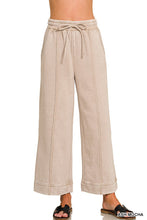 Load image into Gallery viewer, Acid Washed Fleece Pintuck Wide Leg Cropped Pants
