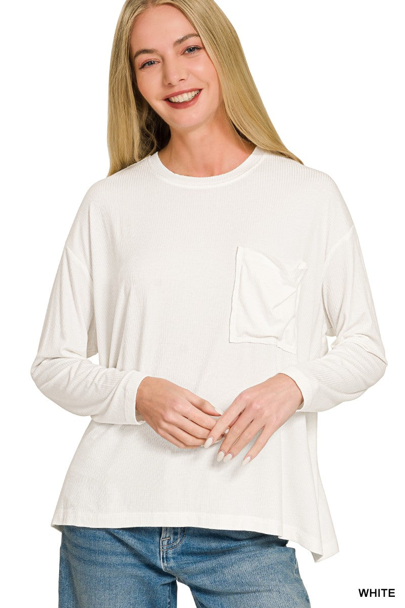 Rib Long Sleeve Top- White – Wildwood Charm, LLC