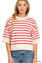 Load image into Gallery viewer, Striped Exposed Seam Half Sleeve Sweater

