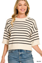 Load image into Gallery viewer, Striped Exposed Seam Half Sleeve Sweater
