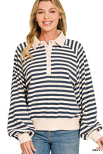 Load image into Gallery viewer, Premium Yarn Dyed Striped Fleece Half Snap Collared Pullover
