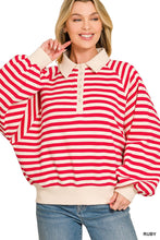 Load image into Gallery viewer, Premium Yarn Dyed Striped Fleece Half Snap Collared Pullover
