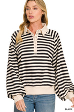 Load image into Gallery viewer, Premium Yarn Dyed Striped Fleece Half Snap Collared Pullover
