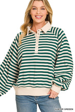 Load image into Gallery viewer, Premium Yarn Dyed Striped Fleece Half Snap Collared Pullover
