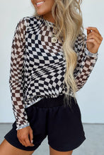 Load image into Gallery viewer, Checkered Mock Neck Long Sleeve Blouse
