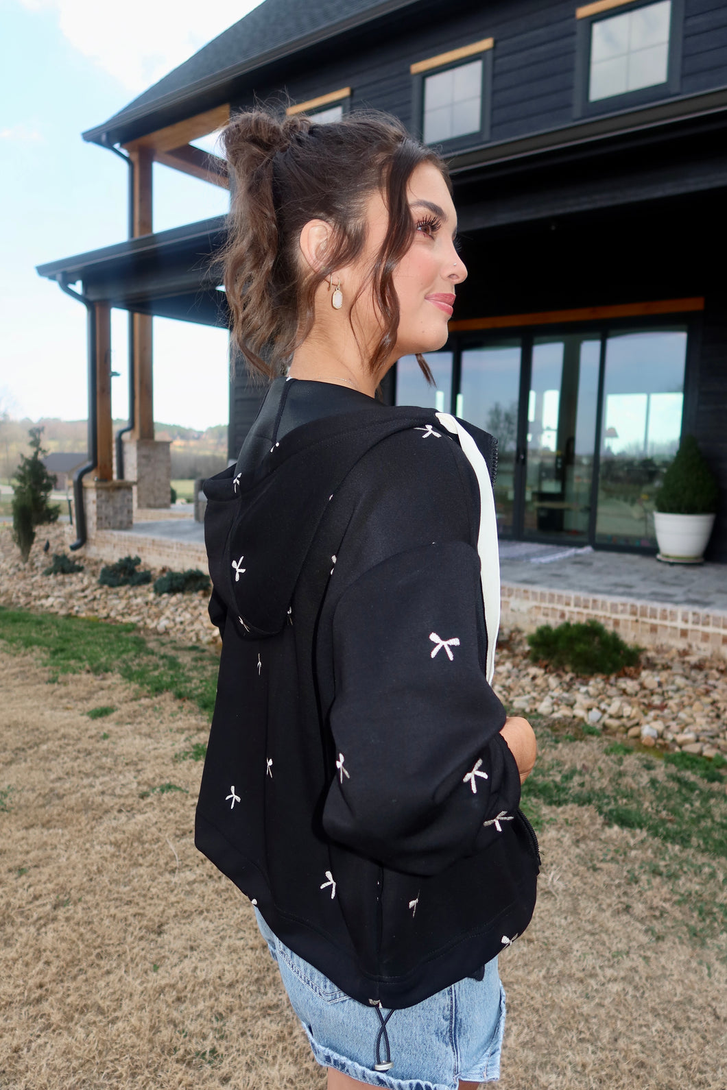 Ribbon Embroidered Zip Hoodie