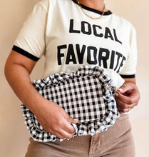 Load image into Gallery viewer, Gingham Ruffle Zipper Pouch Embroidery Friendly Cosmetic Bag
