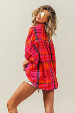 Load image into Gallery viewer, BiBi Button Up Dolman Sleeve Plaid Shirt
