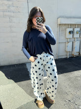 Load image into Gallery viewer, Polka Dot Fleece Barrel Sweatpants- Cream/Navy
