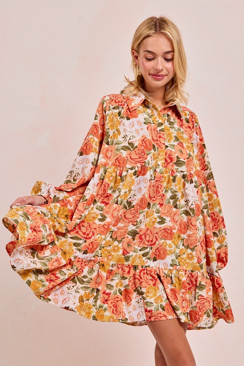 Floral Print Shirring Dress