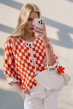 Load image into Gallery viewer, Double Take Tied Checkered Dropped Shoulder Flounce Sleeve Cardigan
