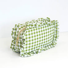 Load image into Gallery viewer, Gingham Ruffle Zipper Pouch Embroidery Friendly Cosmetic Bag
