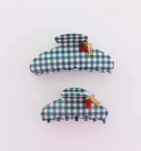 Load image into Gallery viewer, BLUE GINGHAM STRAWBERRY CHARM CLAW
