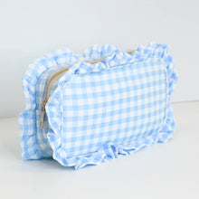 Load image into Gallery viewer, Gingham Ruffle Zipper Pouch Embroidery Friendly Cosmetic Bag
