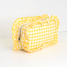 Load image into Gallery viewer, Gingham Ruffle Zipper Pouch Embroidery Friendly Cosmetic Bag
