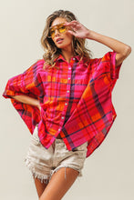 Load image into Gallery viewer, BiBi Button Up Dolman Sleeve Plaid Shirt
