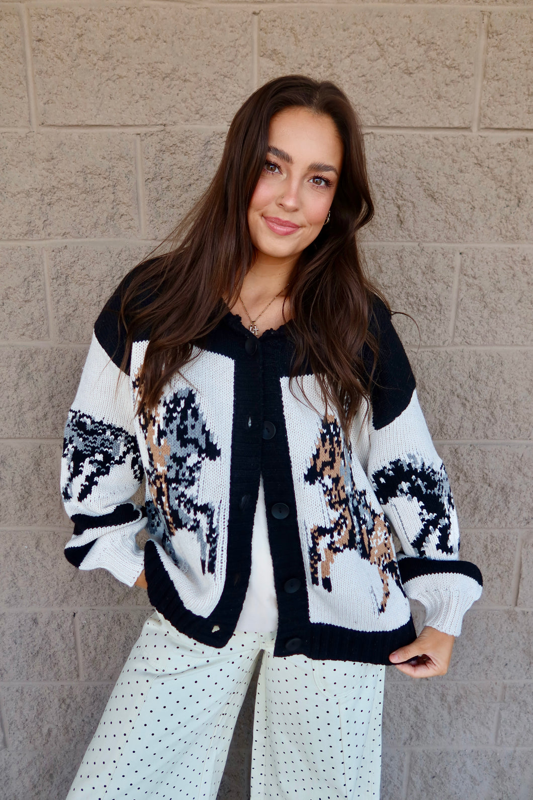 Horse Pattern Hooded Cardigan