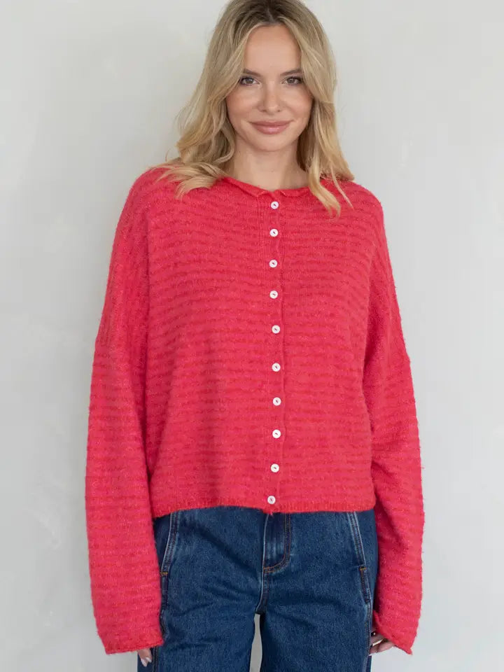 Mini Stripe Cardigan (Cherry)