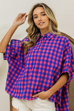 Load image into Gallery viewer, BiBi Plaid Button Up Dolman Sleeve Shirt
