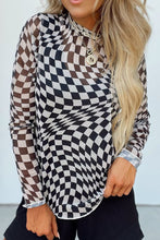 Load image into Gallery viewer, Checkered Mock Neck Long Sleeve Blouse
