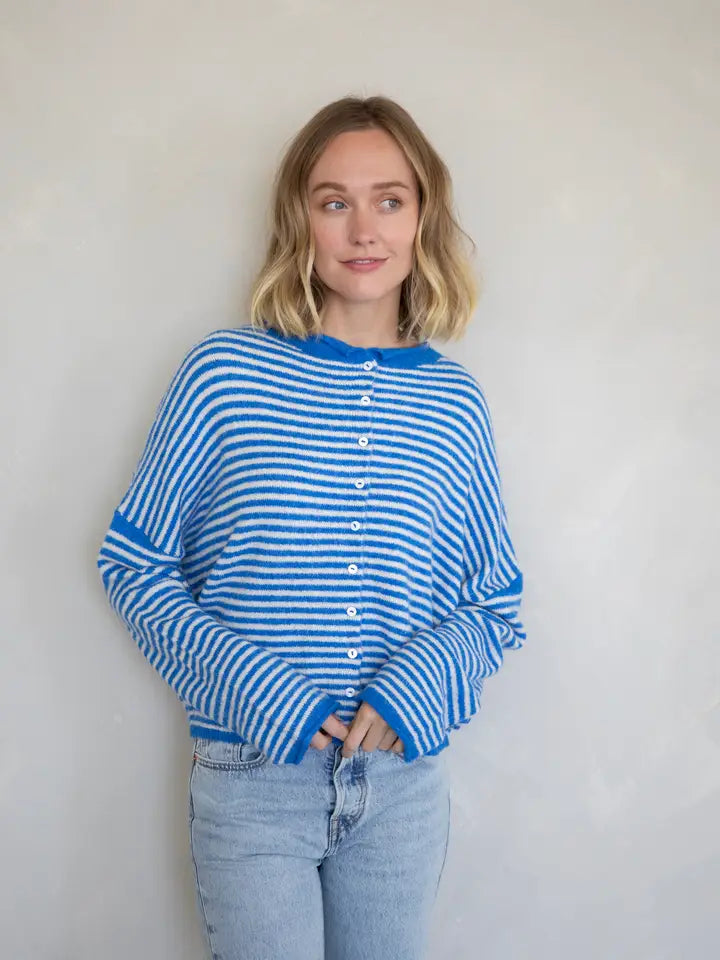 Mini Stripe Cardigan (Blue & White)
