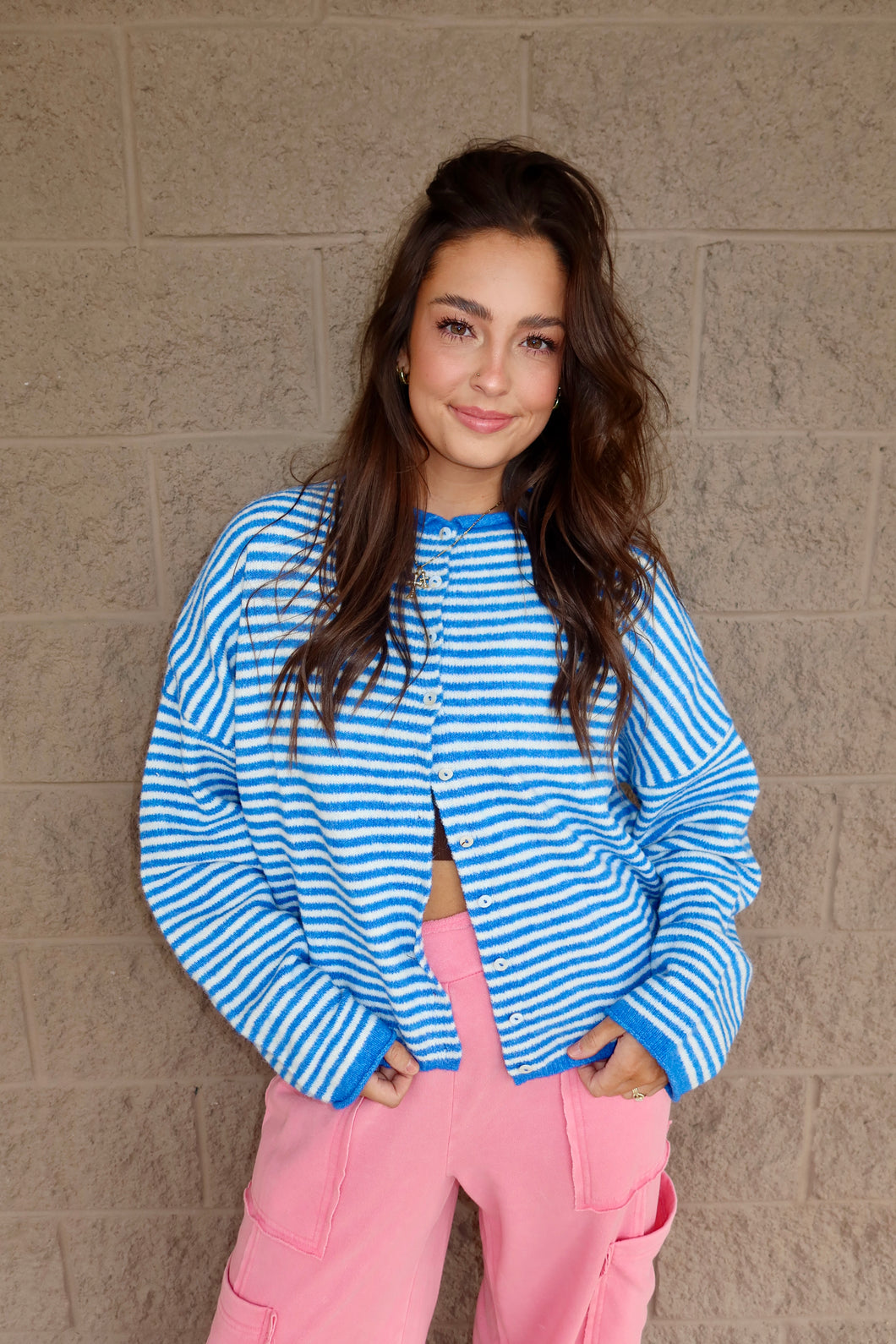 Mini Stripe Cardigan (Blue & White)