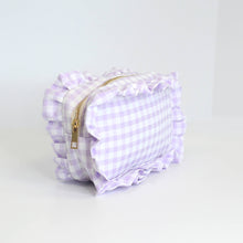 Load image into Gallery viewer, Gingham Ruffle Zipper Pouch Embroidery Friendly Cosmetic Bag
