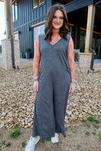 Load image into Gallery viewer, FRENCH TERRY DEEP V NECK JUMPSUIT
