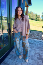 Load image into Gallery viewer, Velvet Floral Wide Barrel Leg Denim Pants
